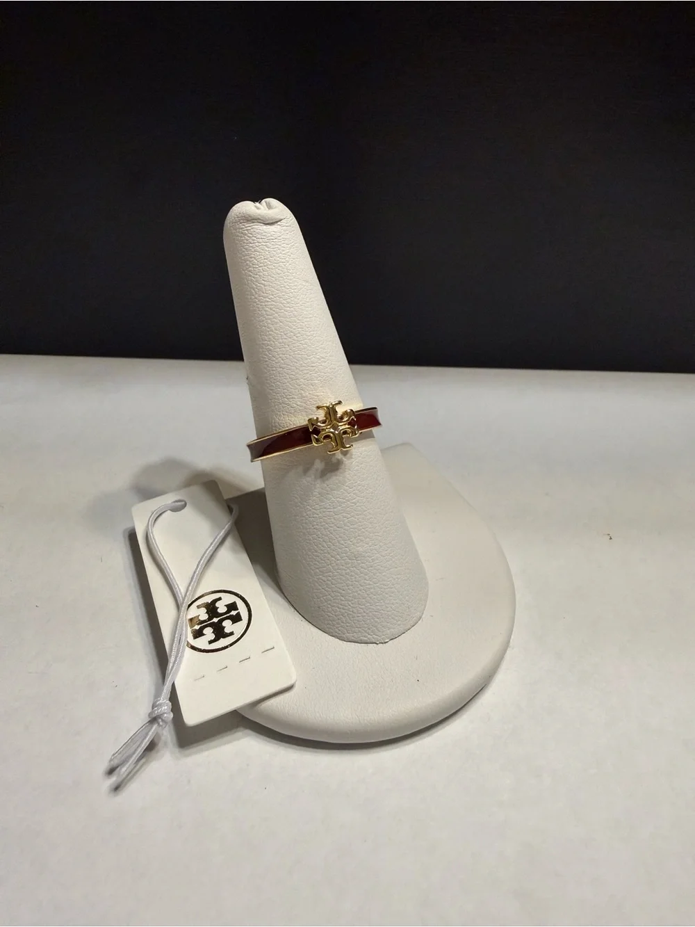 NEW Tory Burch Kira Icon enamel ring gold-tone maroon colored band size 8